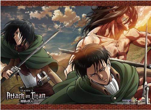 Attack on Titan 2: Eren Titan, Mikasa, Levi Wall Scroll