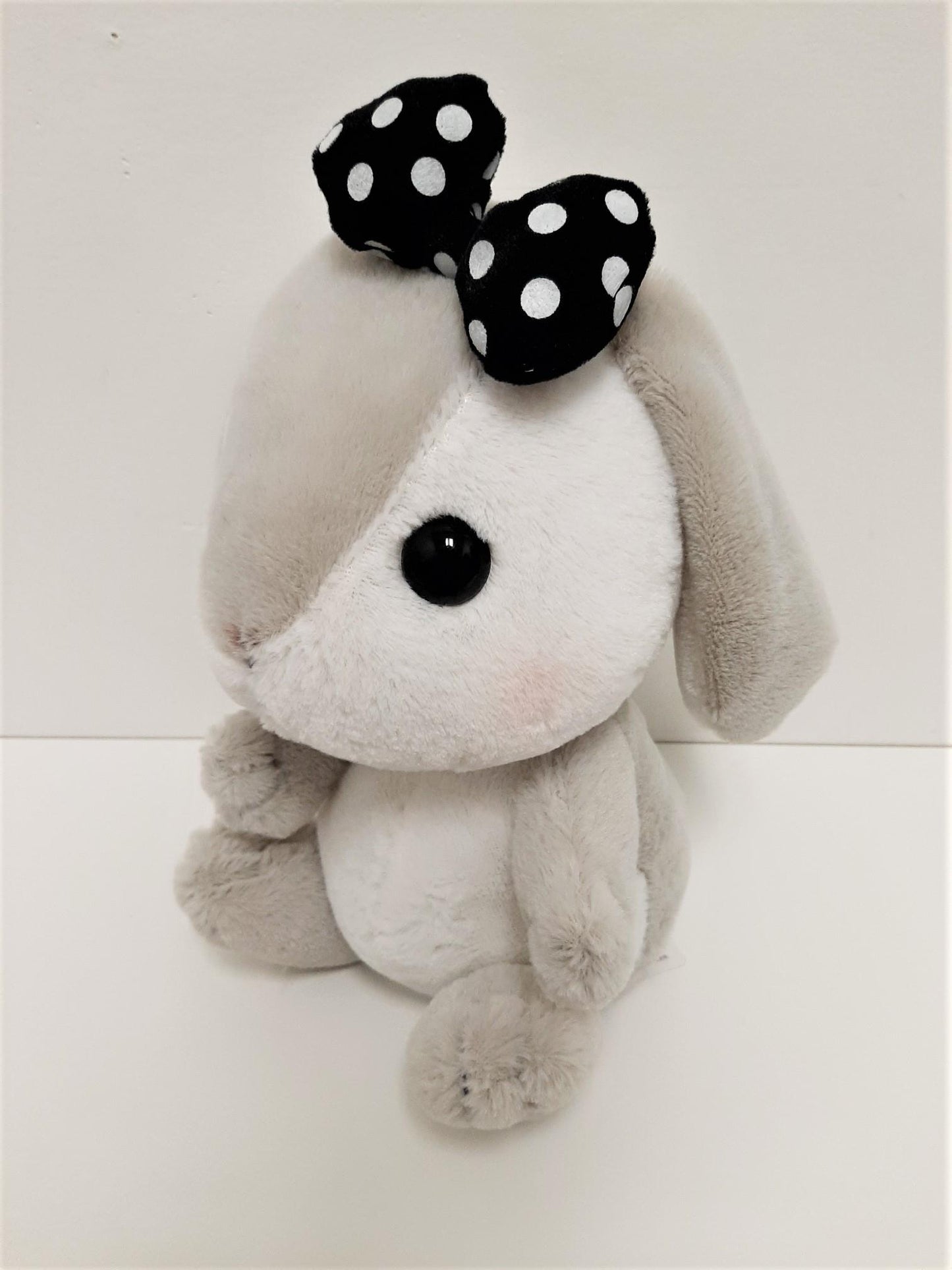 Amuse: Grey Bunny Black Polka-Dot Bow 10" Plush